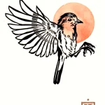 Linogravure d'un rouge-gorge avec rehauts à l'aquarelle